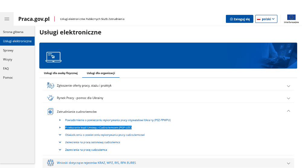 Grafika przedstawiająca usługi elektroniczne PSZ